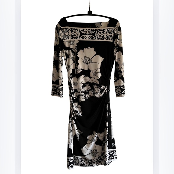 White House Black Market Dresses & Skirts - White House Black Market Black and Cream Floral Long Sleeve Dress